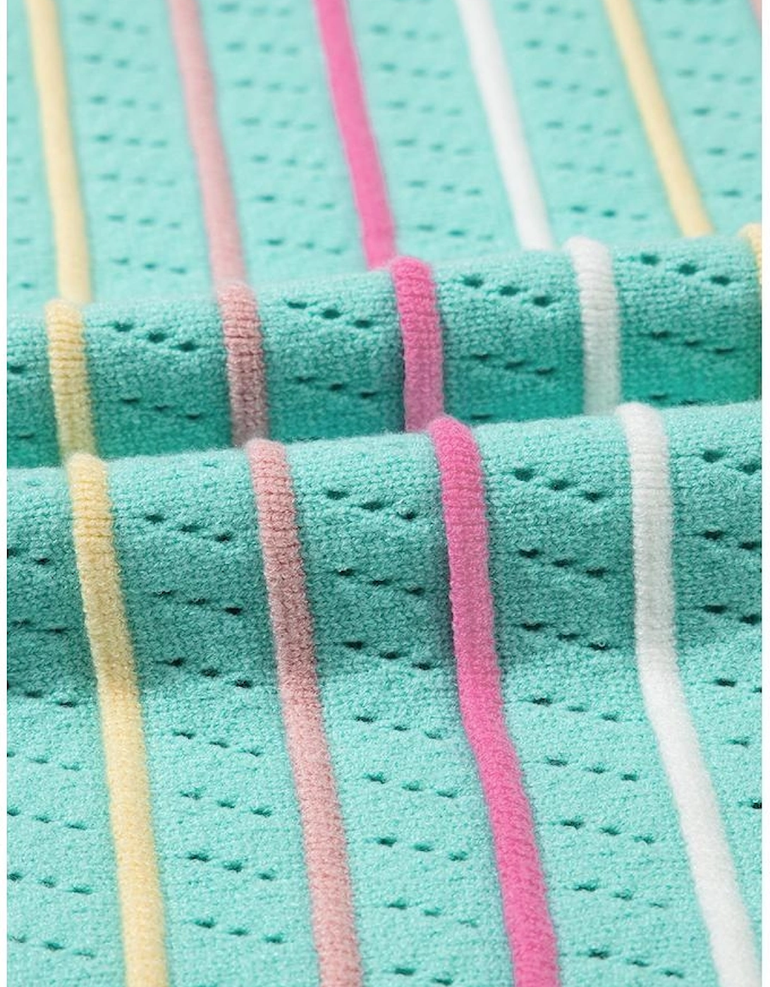 Green Colorful Striped Eyelet Knit Ruffled Sleeve Sweater T Shirt