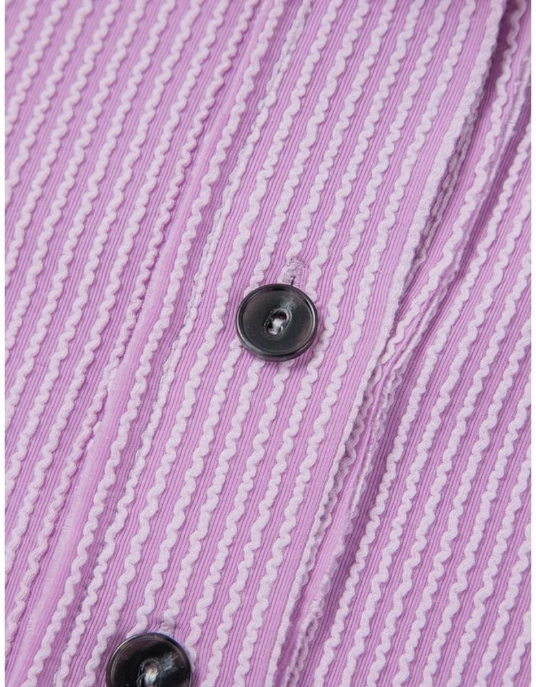 Orchid Bouquet Corded Flap Pocket Collared Buttoned Short Sleeve Blouse