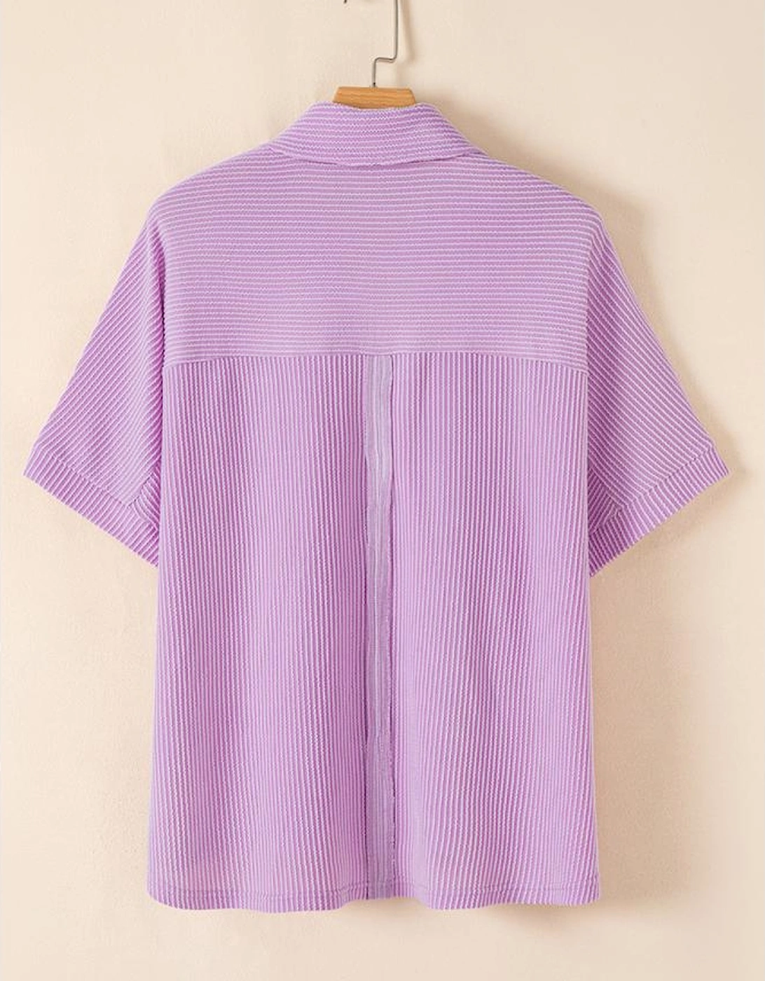 Orchid Bouquet Corded Flap Pocket Collared Buttoned Short Sleeve Blouse