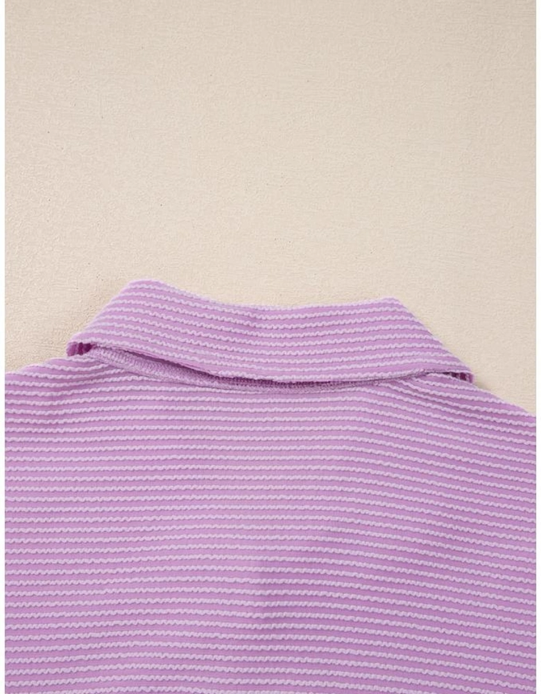 Orchid Bouquet Corded Flap Pocket Collared Buttoned Short Sleeve Blouse