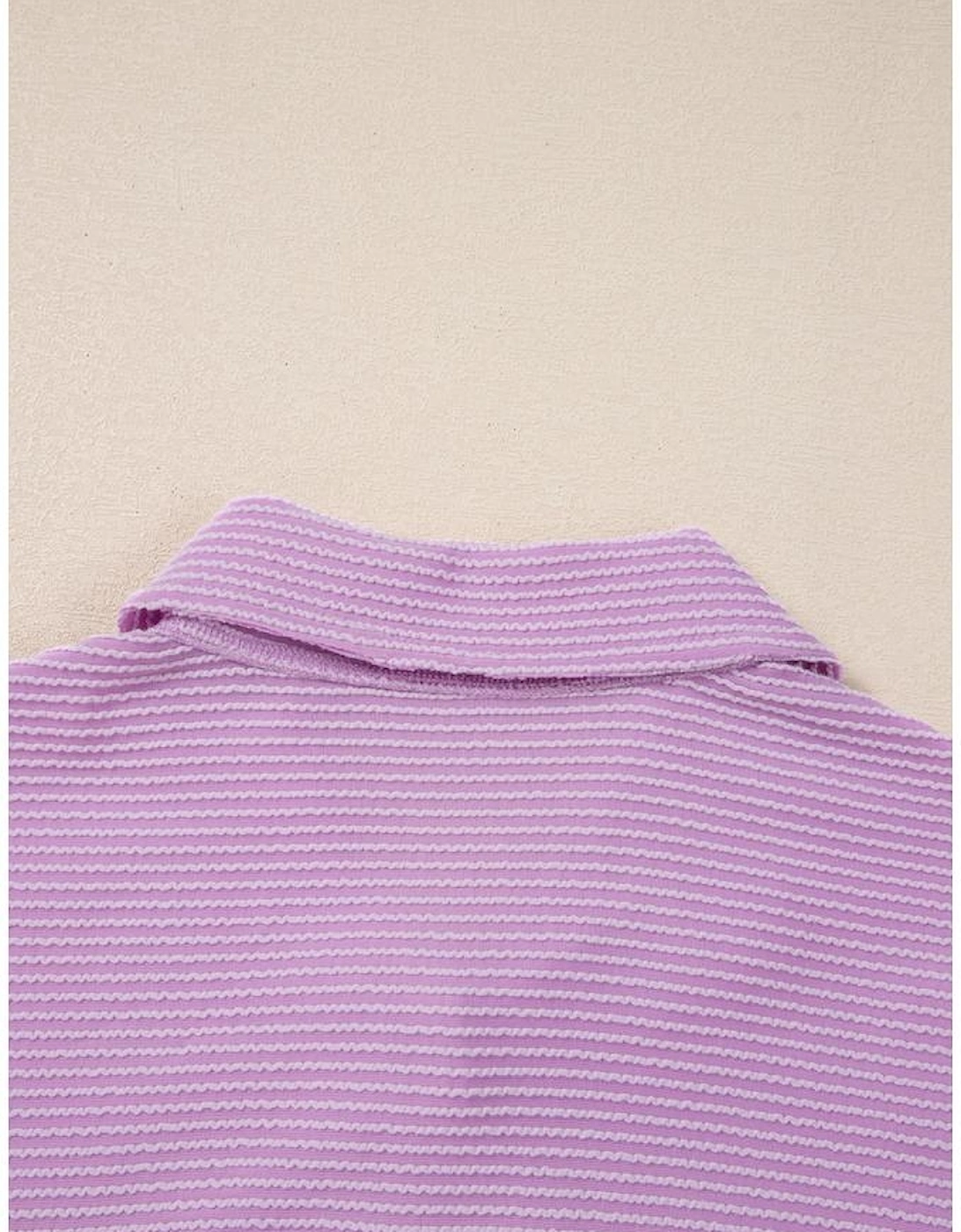 Orchid Bouquet Corded Flap Pocket Collared Buttoned Short Sleeve Blouse