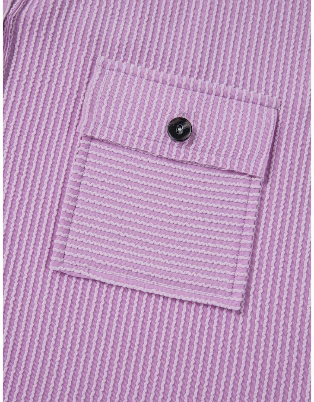 Orchid Bouquet Corded Flap Pocket Collared Buttoned Short Sleeve Blouse