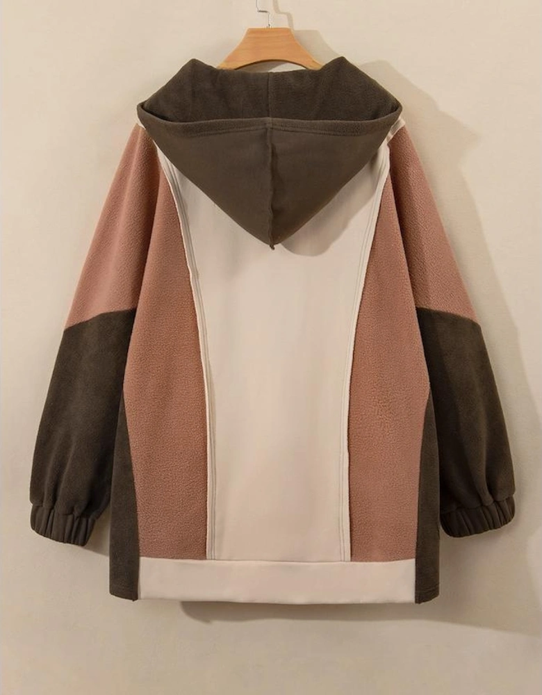 Brown Exposed Seam Colorblock Plus Size Hoodie