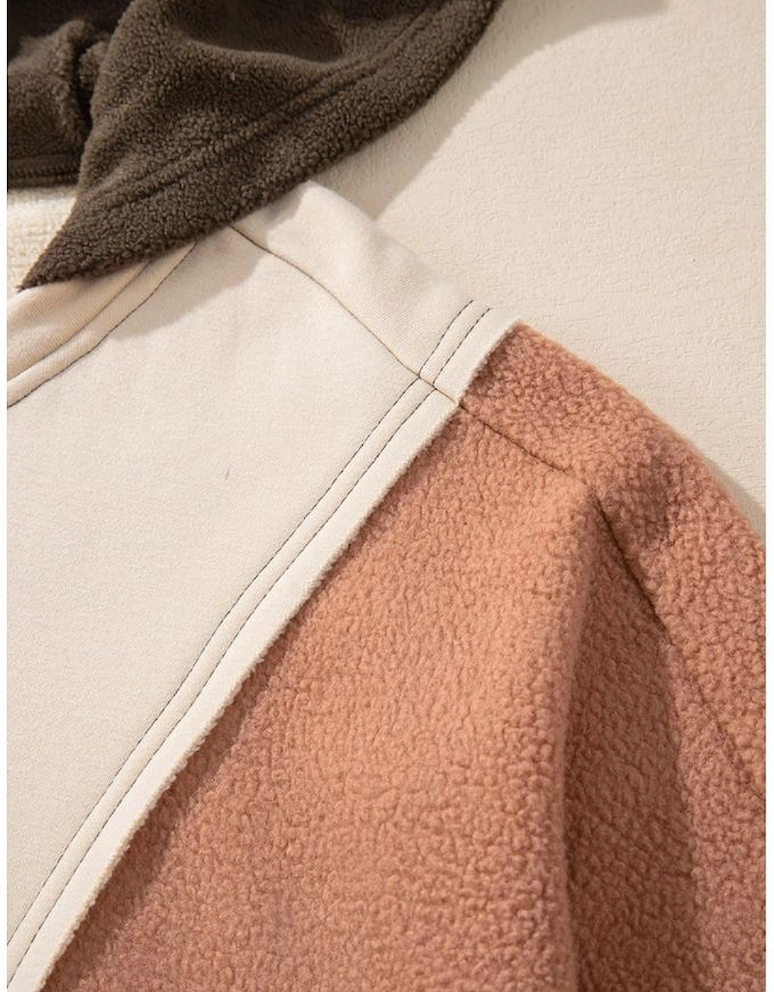 Brown Exposed Seam Colorblock Plus Size Hoodie