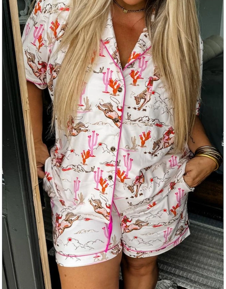 White Cowgirl Country Print Pajamas Set