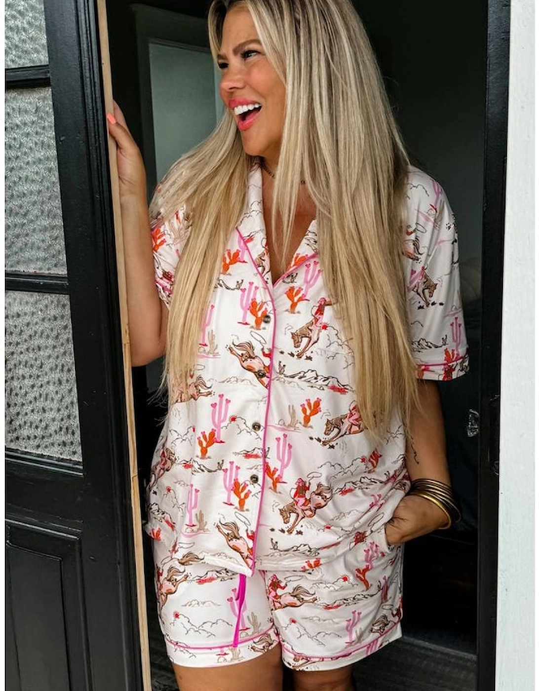 White Cowgirl Country Print Pajamas Set