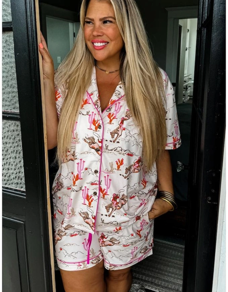 White Cowgirl Country Print Pajamas Set