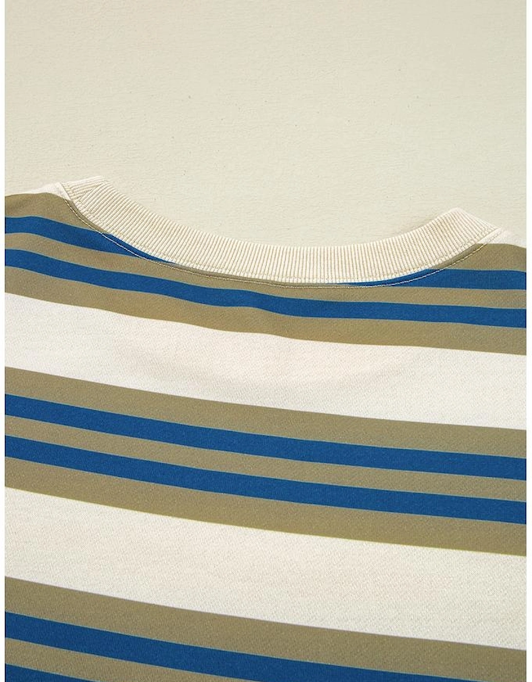 Khaki Stripe Crew Neck Drop Shoulder Pullover Sweatshirt