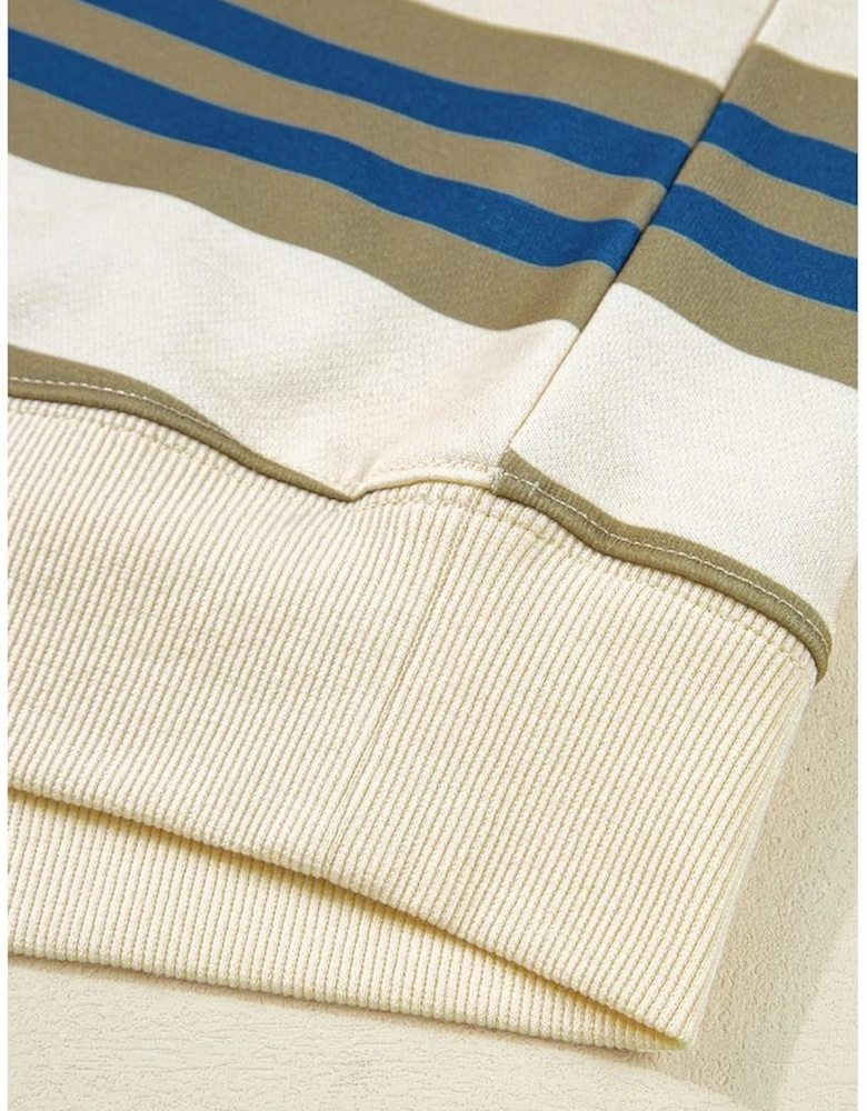 Khaki Stripe Crew Neck Drop Shoulder Pullover Sweatshirt