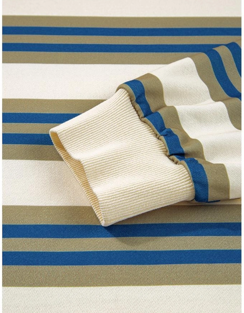 Khaki Stripe Crew Neck Drop Shoulder Pullover Sweatshirt