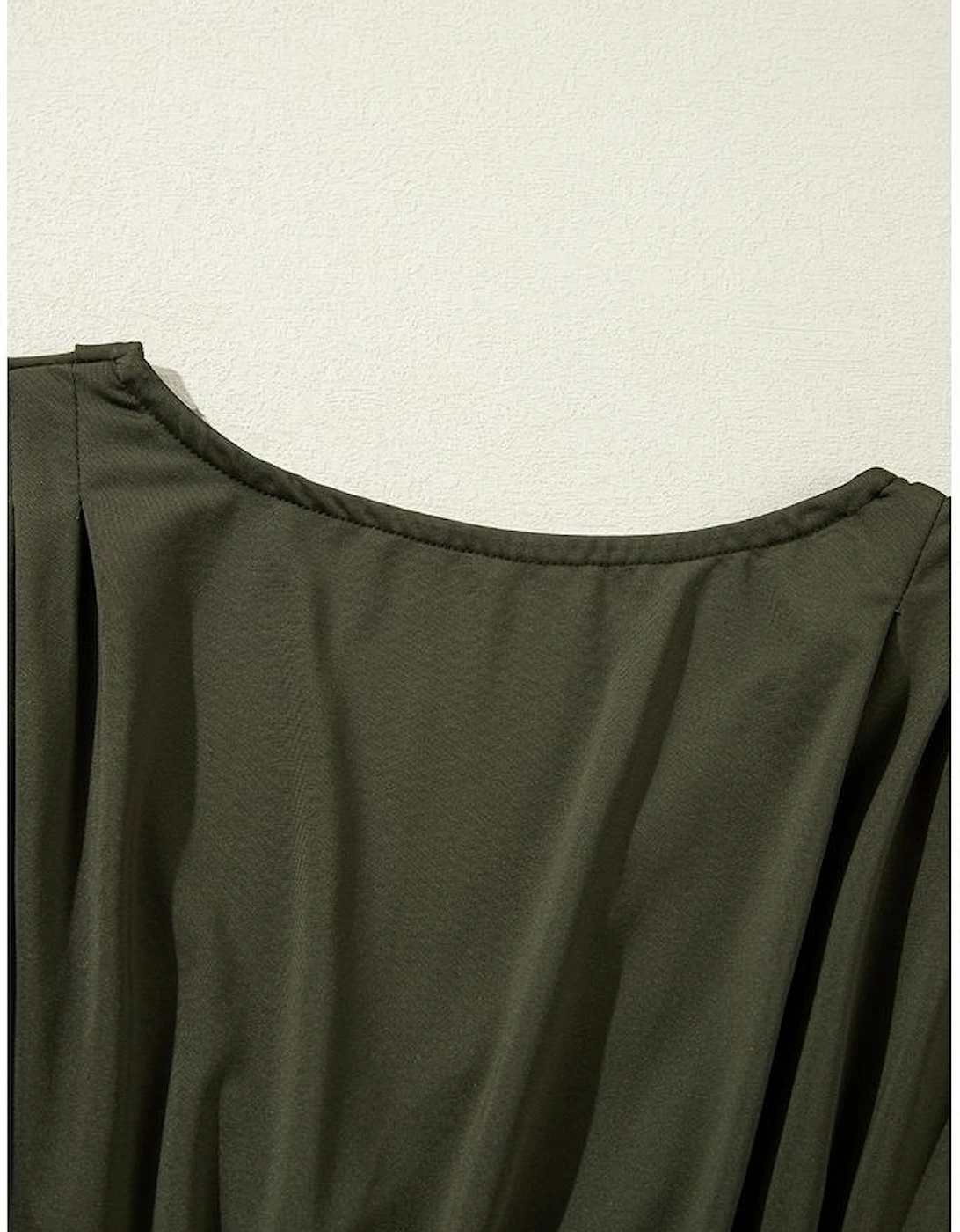 Moss Green Ruched Wrap V Neck Long Sleeve Bodysuit