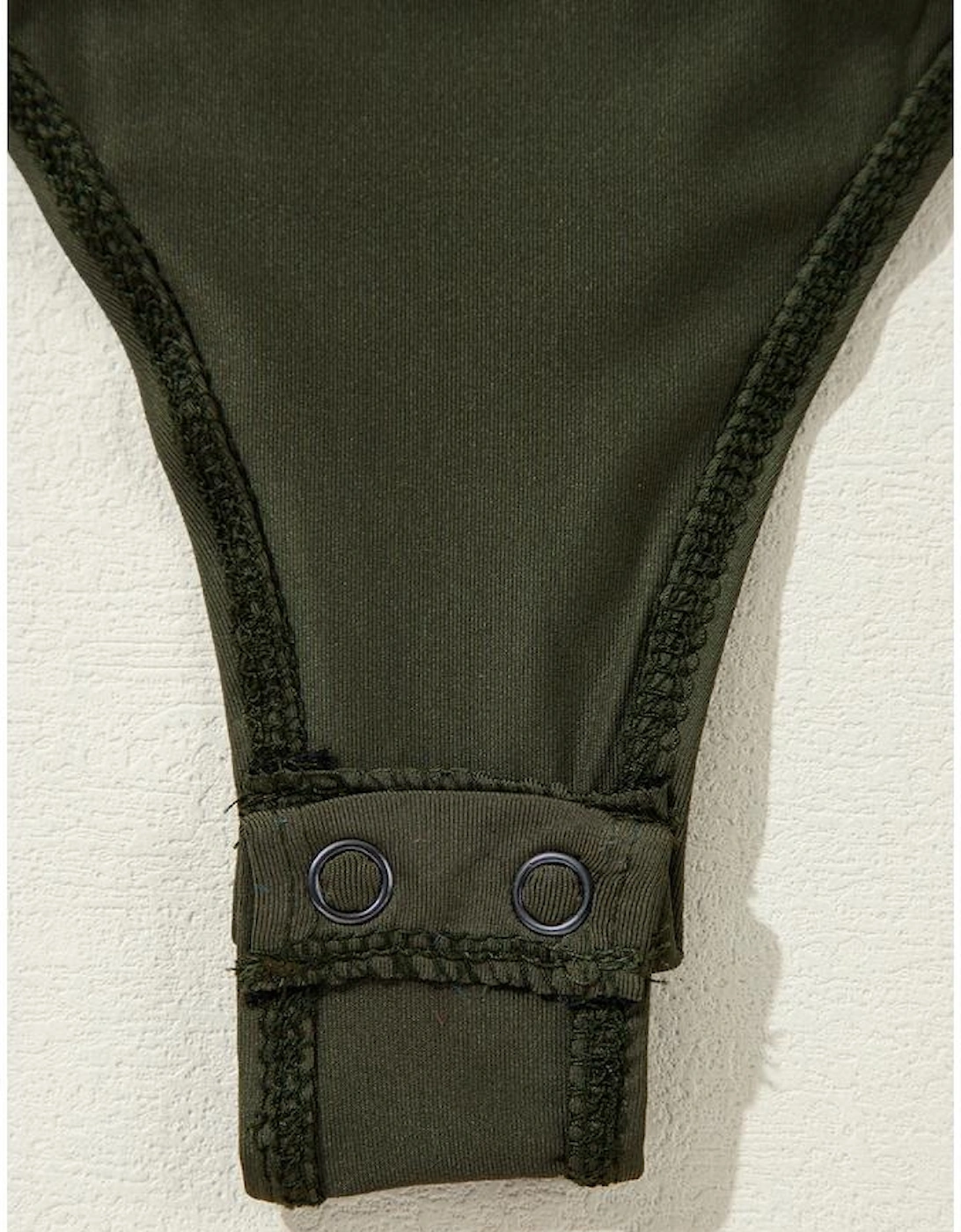 Moss Green Ruched Wrap V Neck Long Sleeve Bodysuit