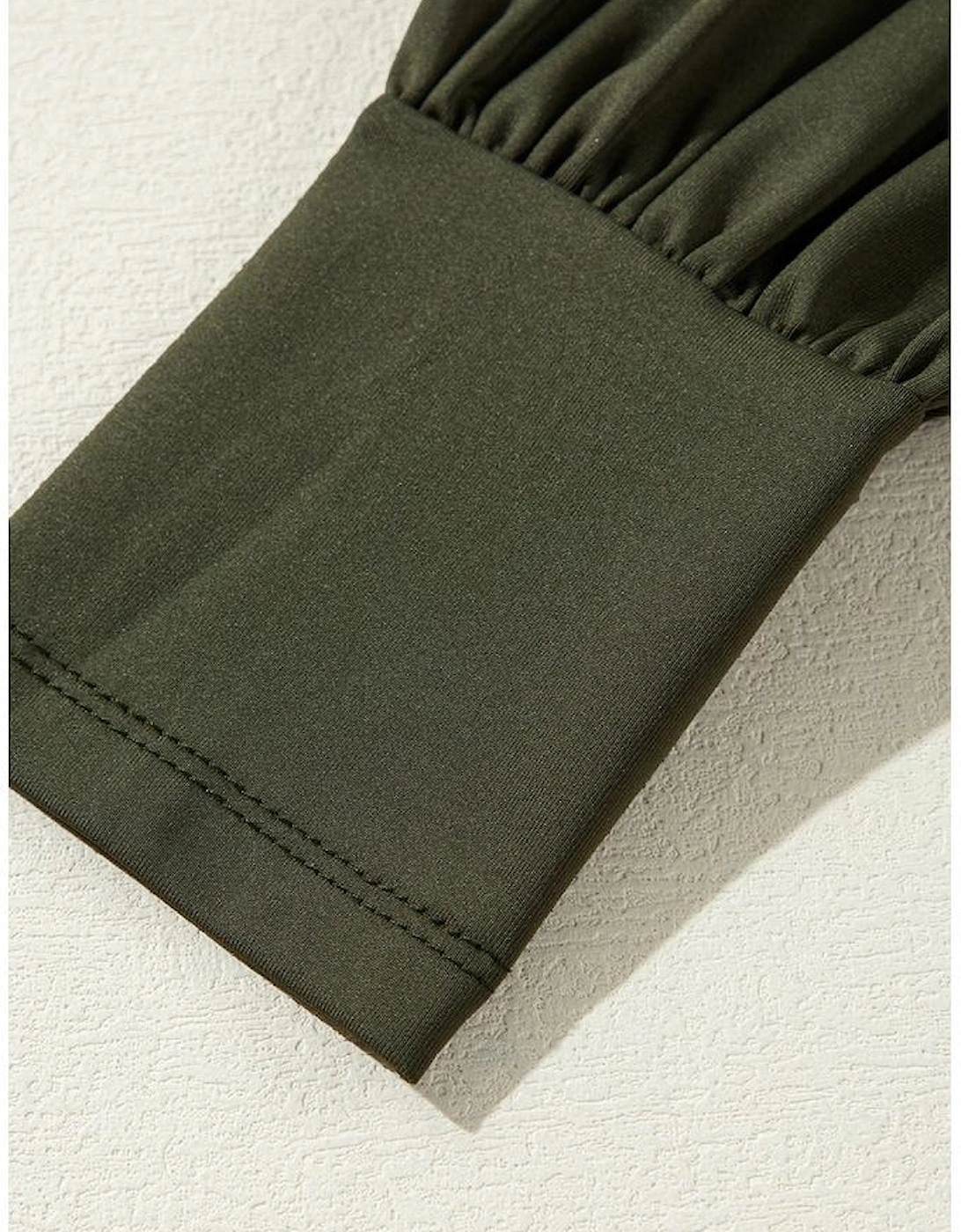 Moss Green Ruched Wrap V Neck Long Sleeve Bodysuit