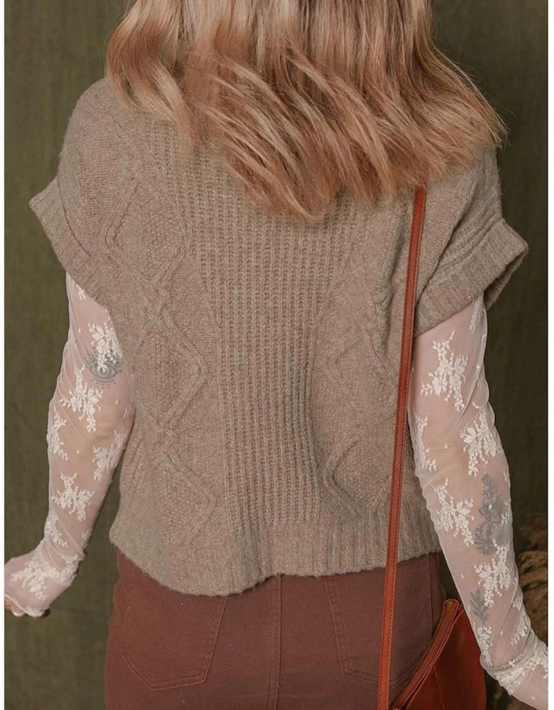 Smoke Gray Textured Knit High Neck Sweater T Shirt