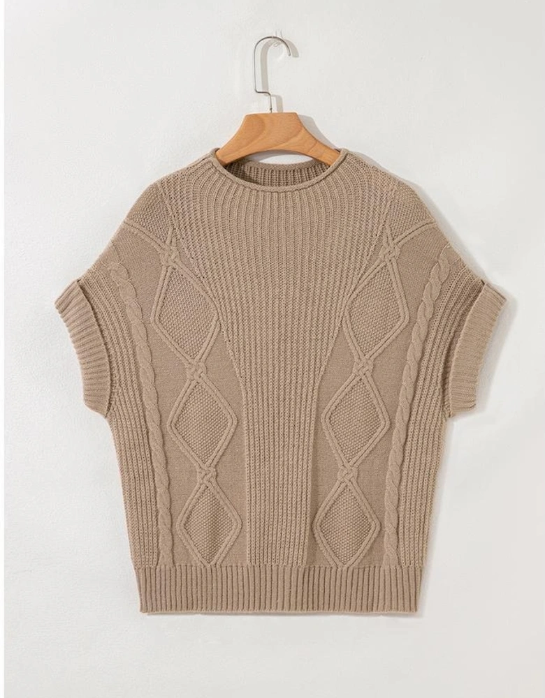 Smoke Gray Textured Knit High Neck Sweater T Shirt