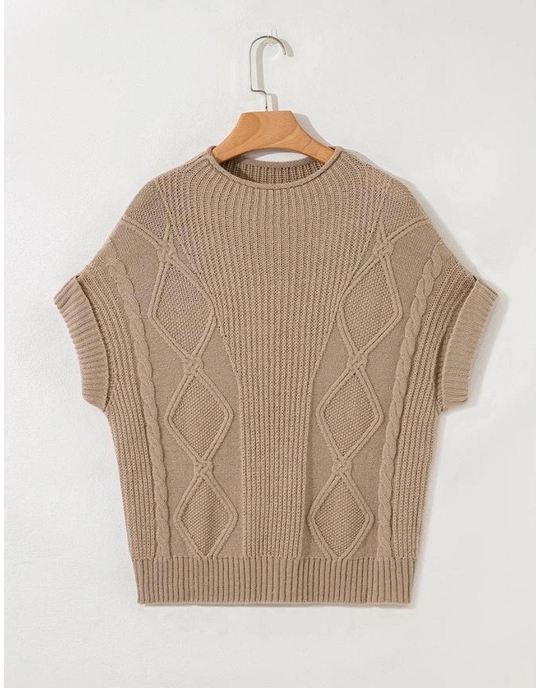 Smoke Gray Textured Knit High Neck Sweater T Shirt