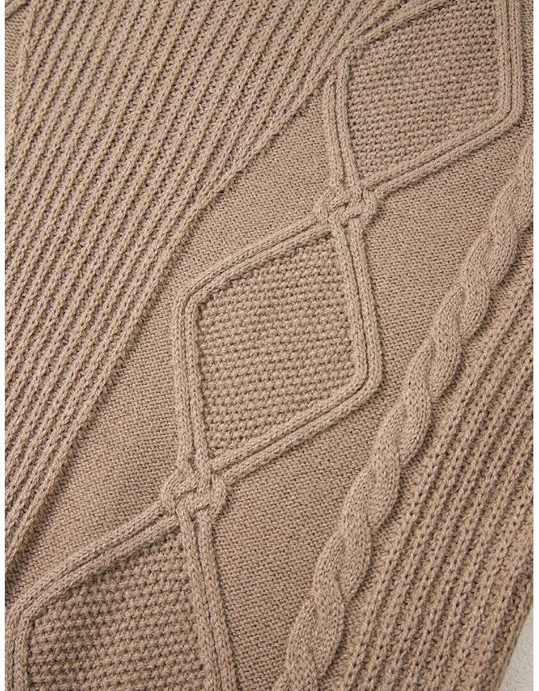 Smoke Gray Textured Knit High Neck Sweater T Shirt