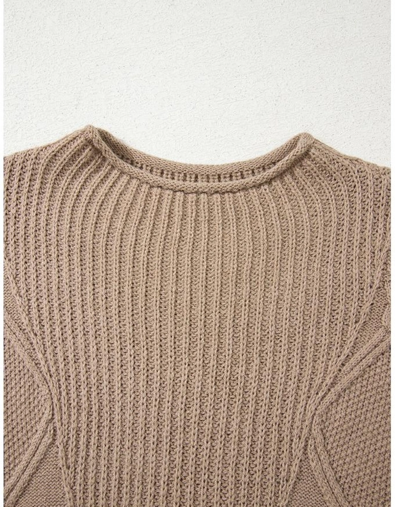 Smoke Gray Textured Knit High Neck Sweater T Shirt