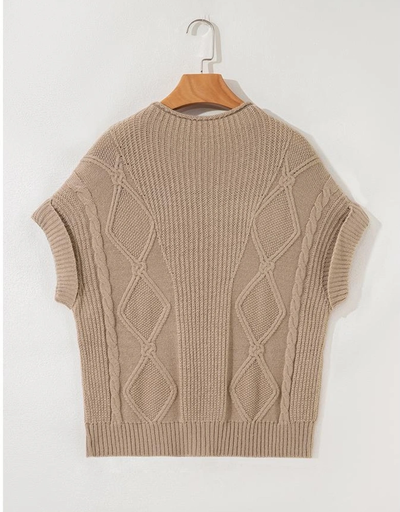 Smoke Gray Textured Knit High Neck Sweater T Shirt