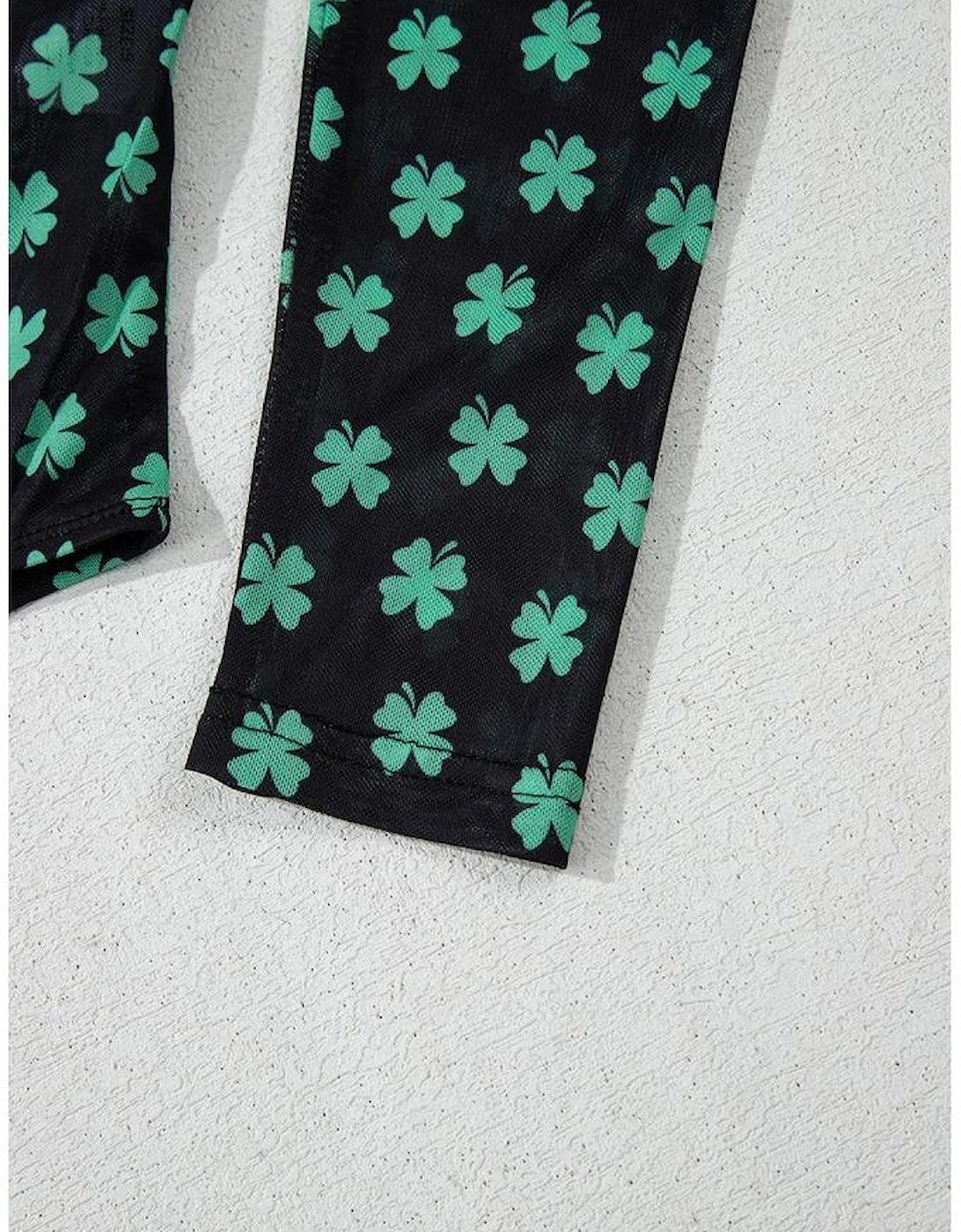 Green St Patrick Shamrock Printed Long Sleeve Mesh Bodysuit