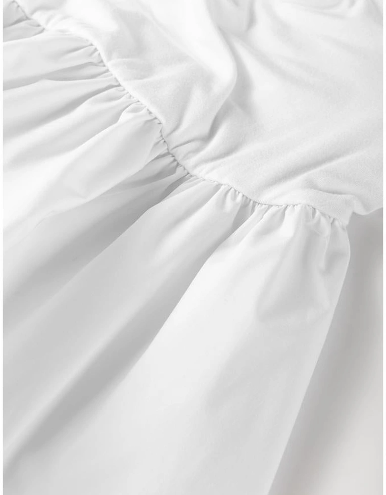 White U Neck Long Sleeve Bubble Hem Top