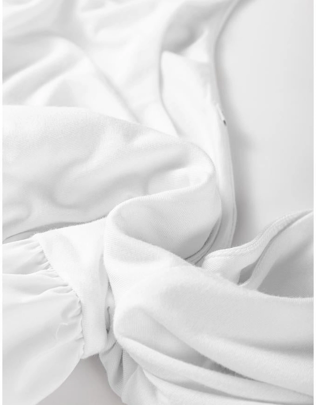 White U Neck Long Sleeve Bubble Hem Top