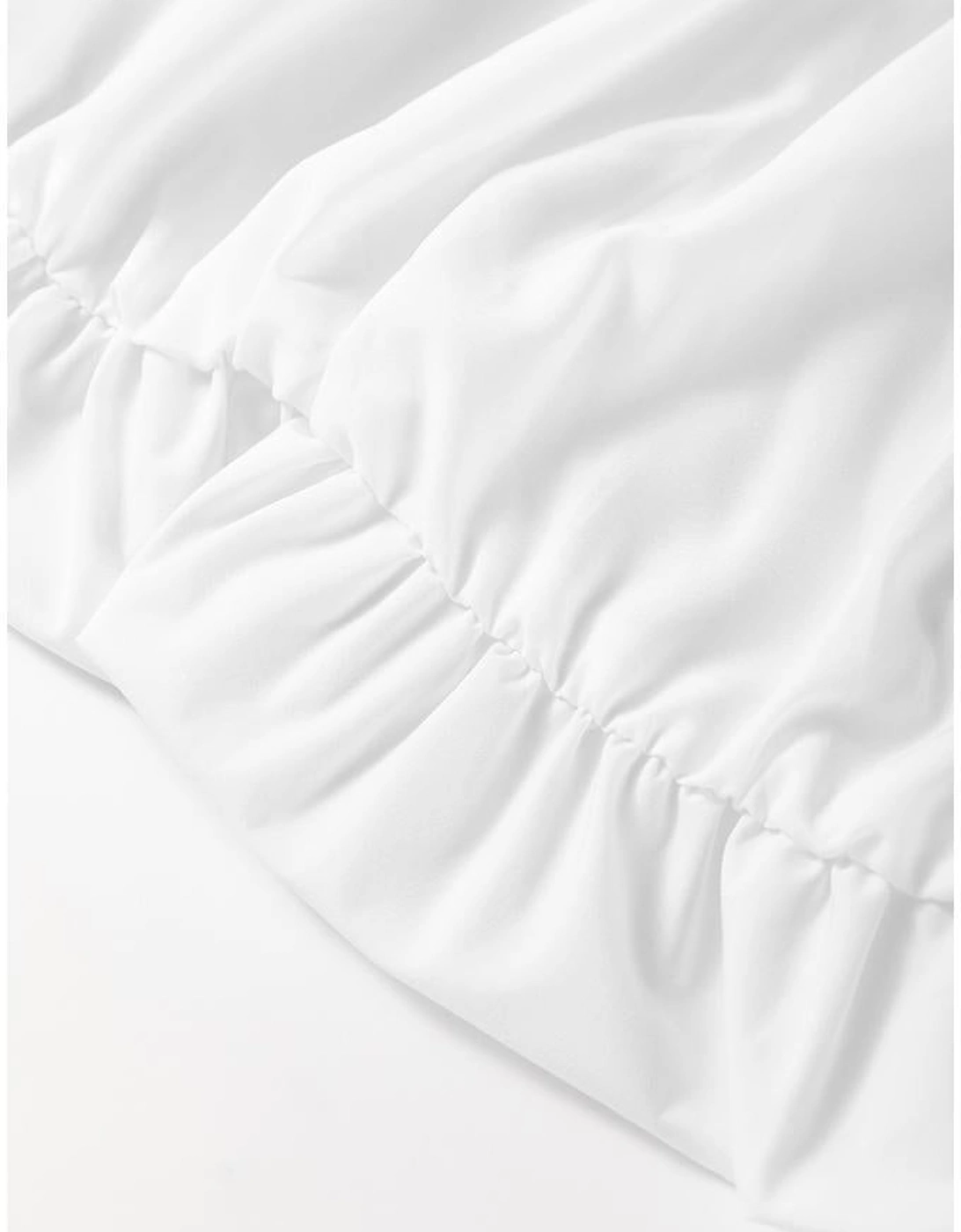 White U Neck Long Sleeve Bubble Hem Top