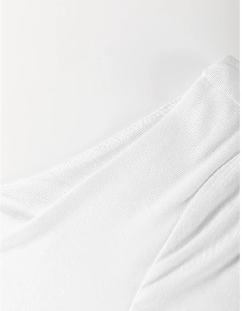 White U Neck Long Sleeve Bubble Hem Top