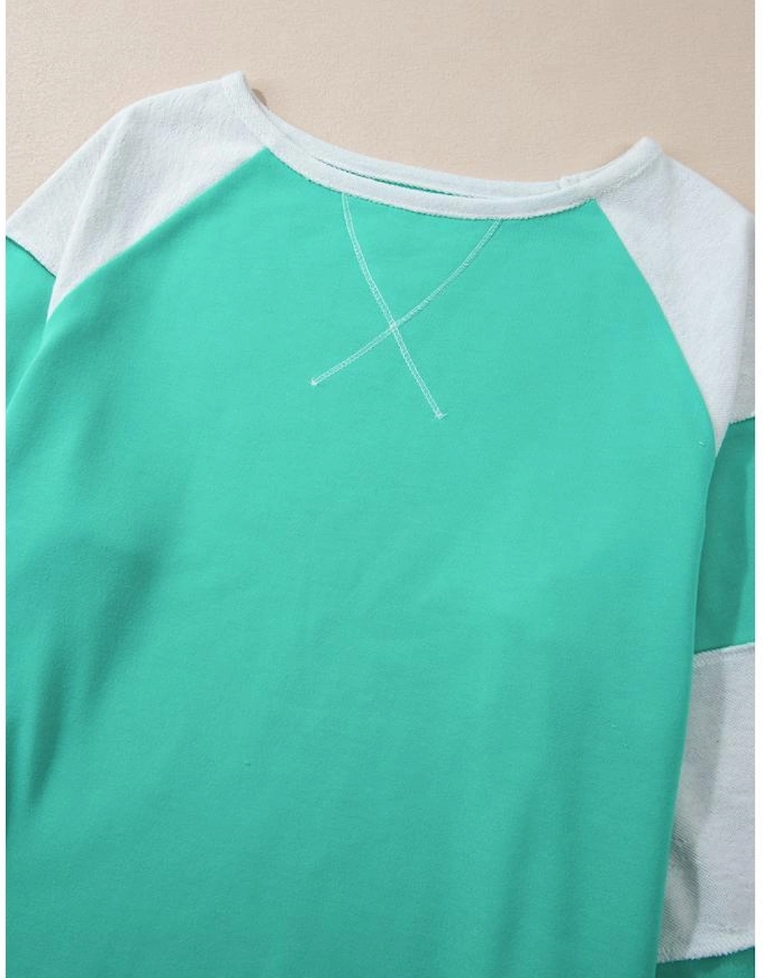 Aruba Blue Colorblock Patchwork Cross Seam Plus Sweatshirt