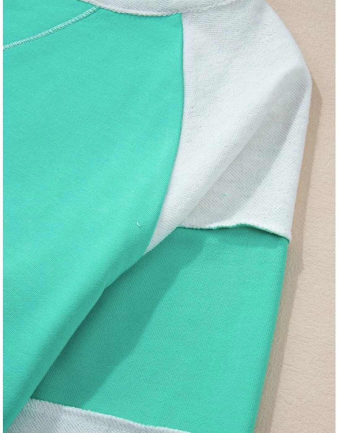 Aruba Blue Colorblock Patchwork Cross Seam Plus Sweatshirt