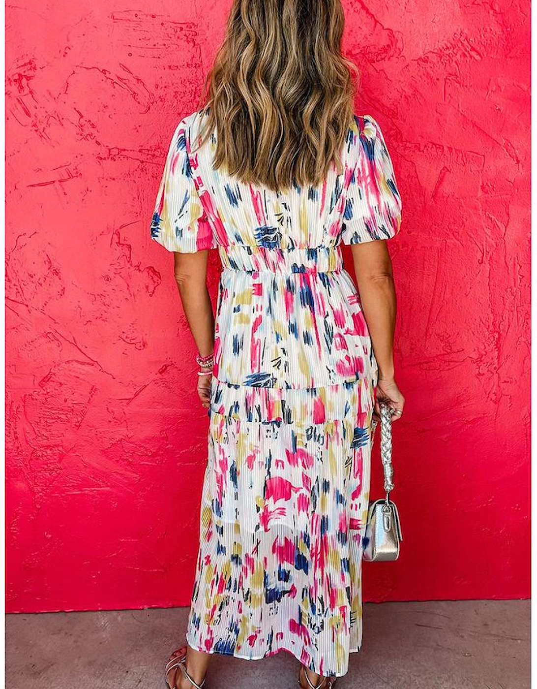 Rose Abstract Print Short Puff Sleeve Tiered Maxi Dress, 14 of 13