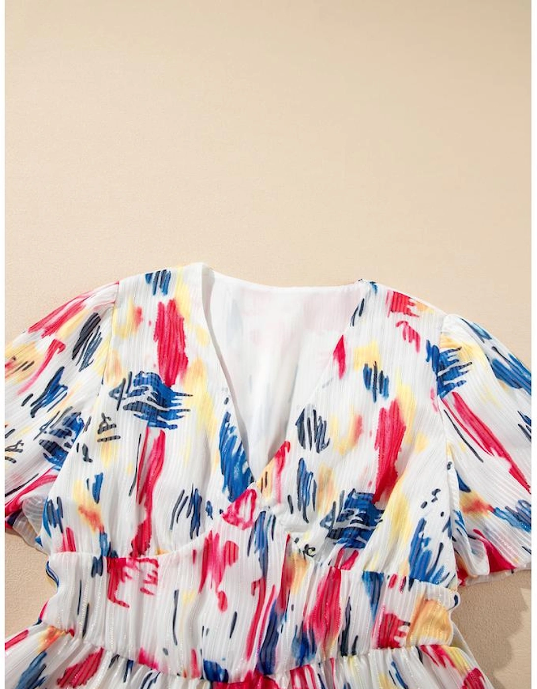 Rose Abstract Print Short Puff Sleeve Tiered Maxi Dress