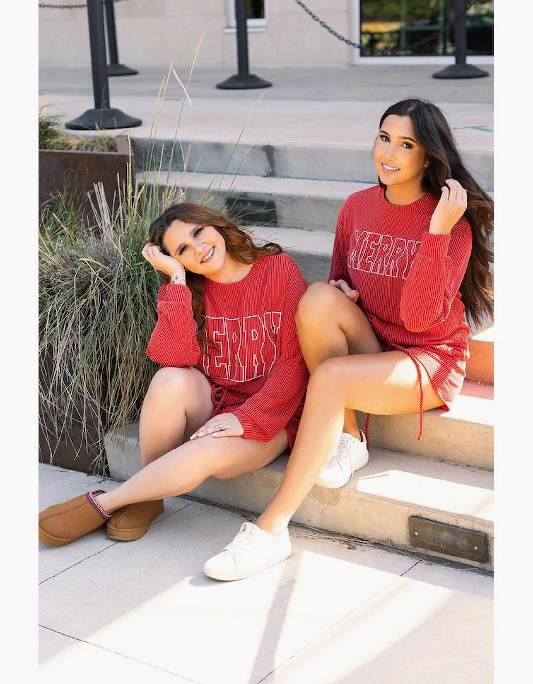 Racing Red MERRY Ribbed Knit Long Sleeve Lace-up Waist Plus Size Set