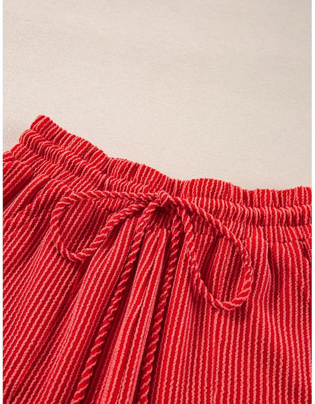 Racing Red Corded MERRY Graphic Long Sleeve Top and Shorts Set