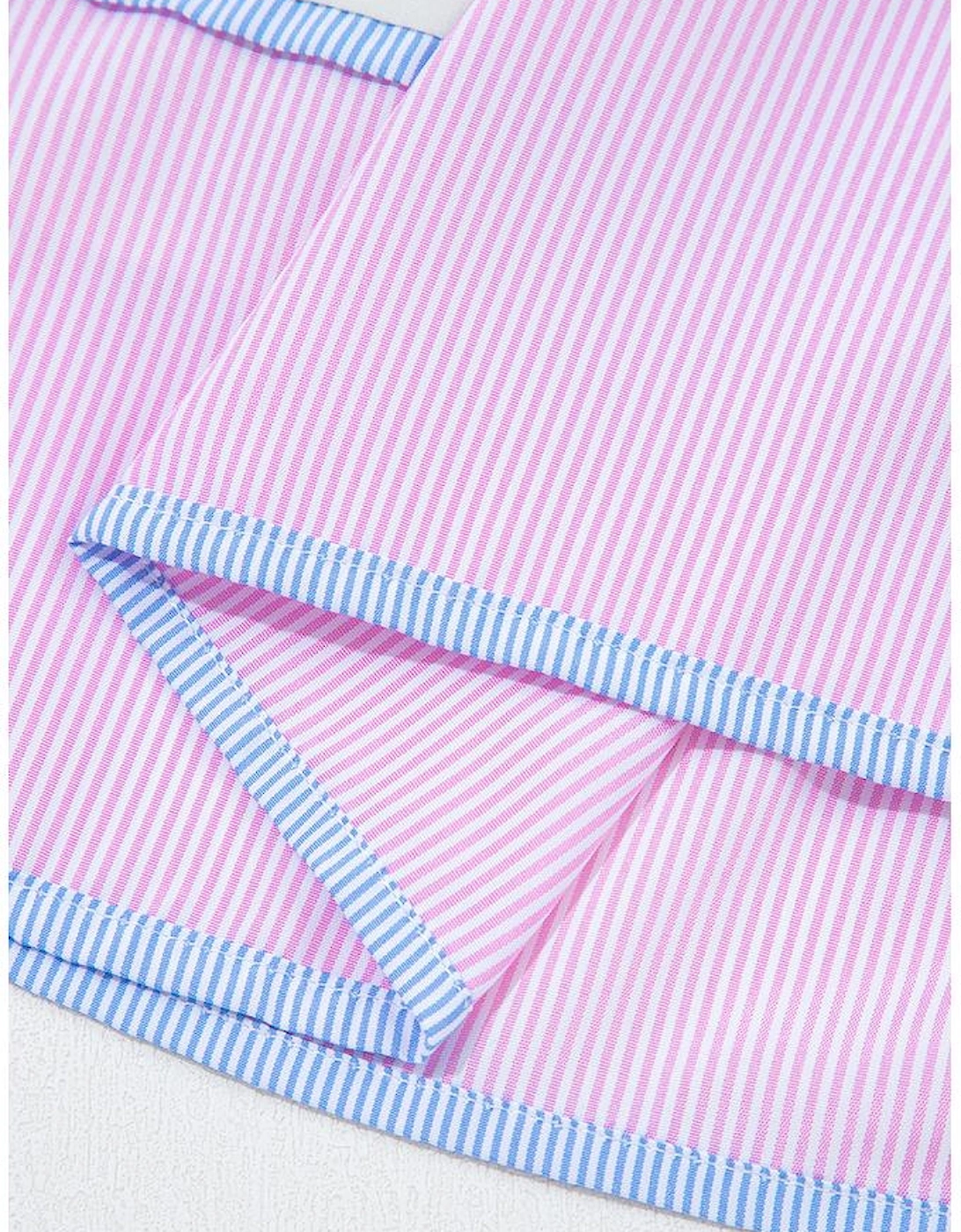 White Floral Print Contrast Striped Patchwork Short Puff Sleeve Dress