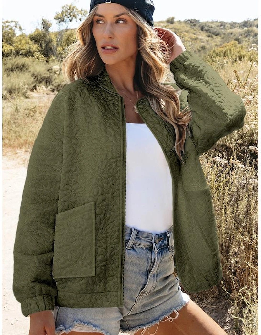 Jungle Green Floral Quilted Jacket