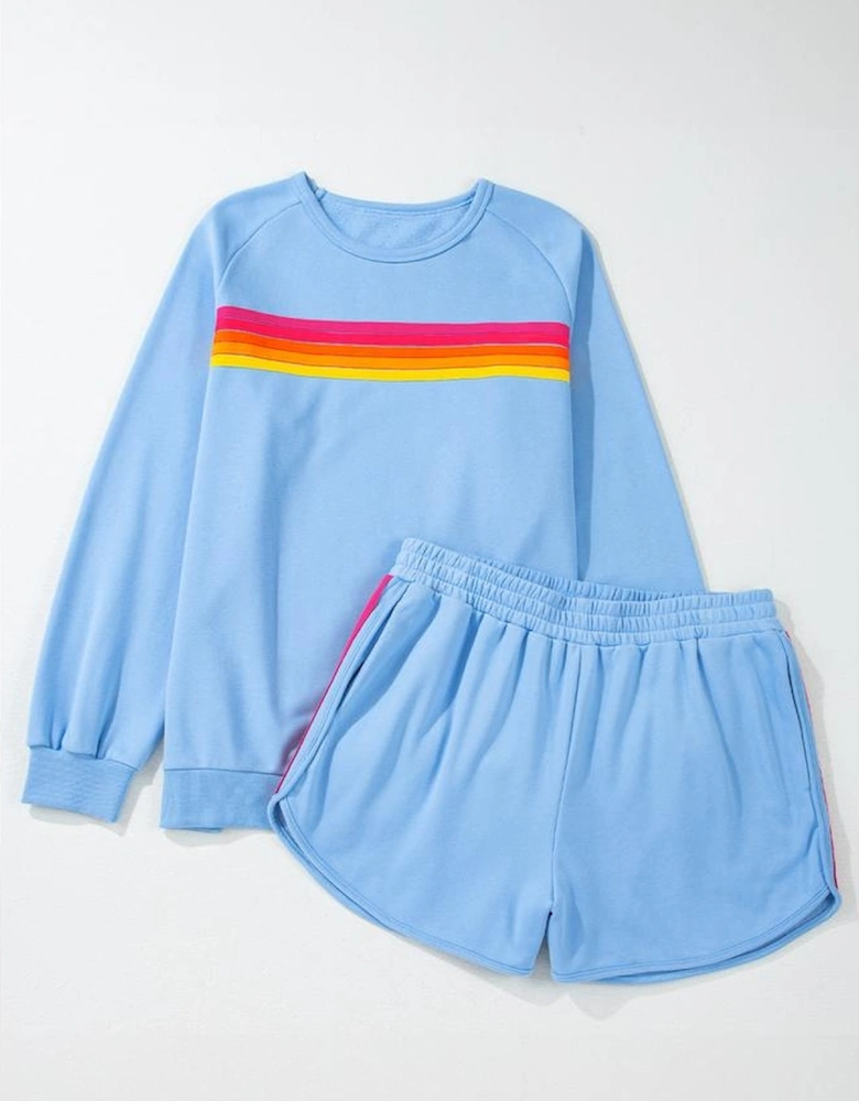 Beau Blue Striped Accent Pullover and Shorts Two Piece Casual Set