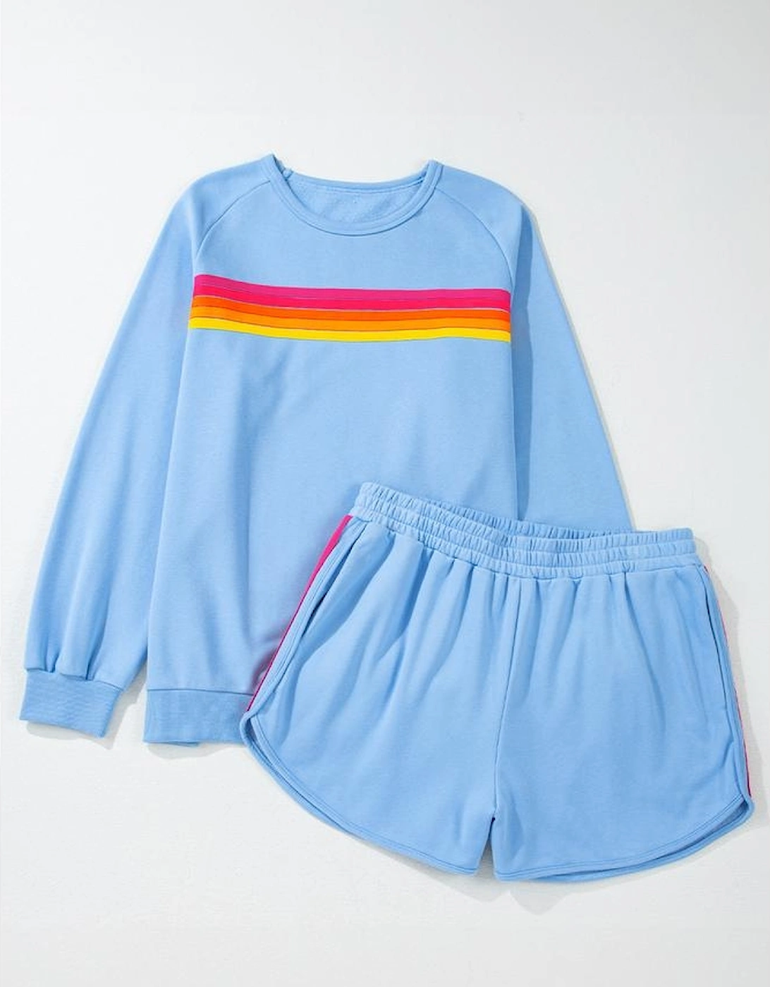 Beau Blue Striped Accent Pullover and Shorts Two Piece Casual Set