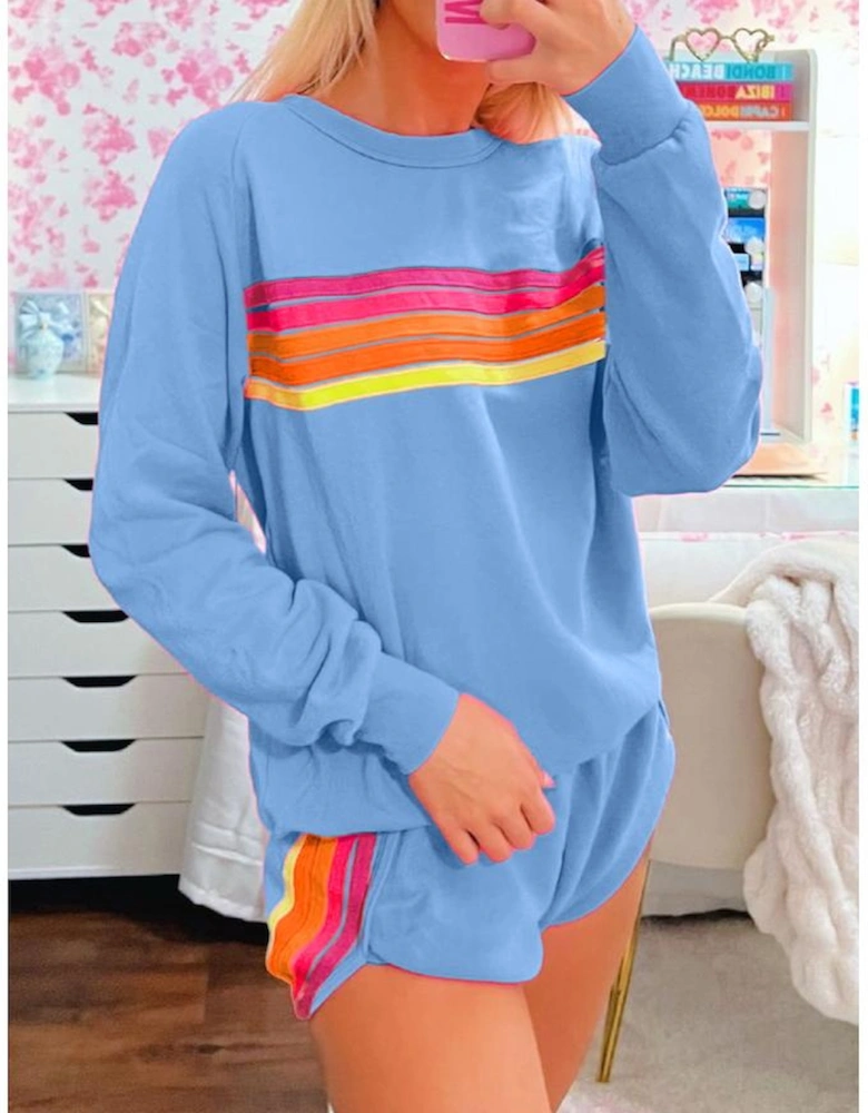 Beau Blue Striped Accent Pullover and Shorts Two Piece Casual Set