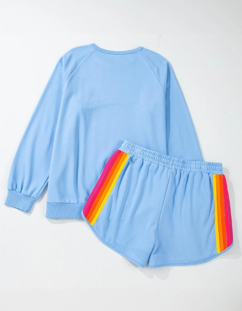 Beau Blue Striped Accent Pullover and Shorts Two Piece Casual Set