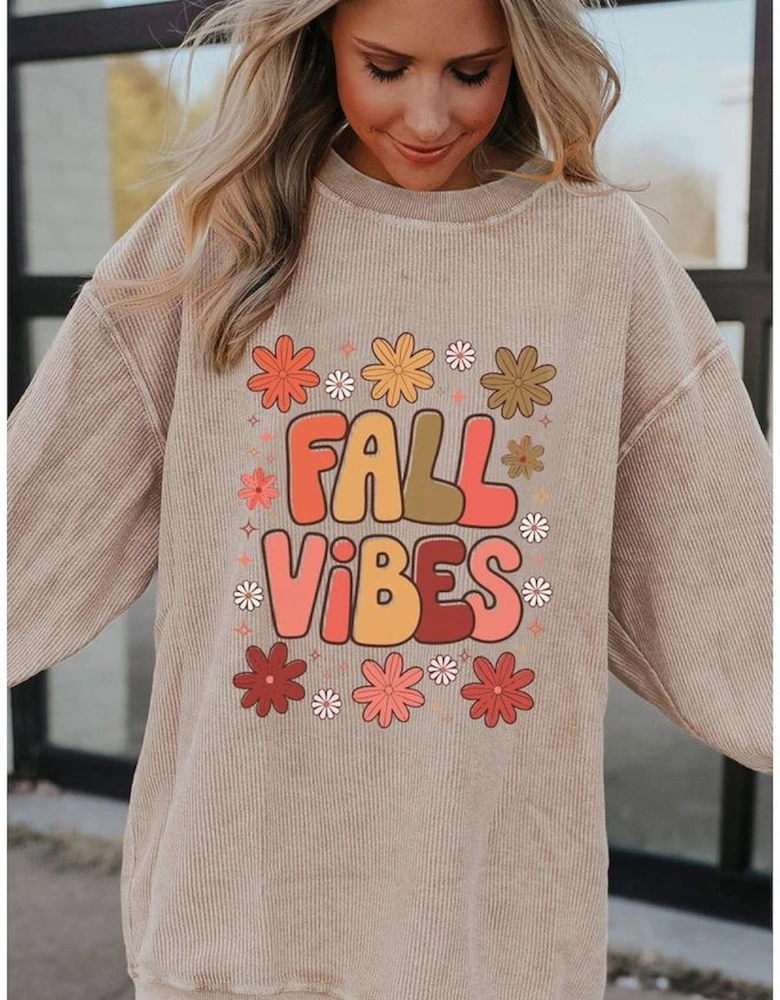 Apricot Twisted Rib FALL VIBE Graphic Baggy Sweatshirt
