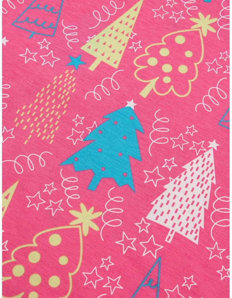 Rose Christmas Tree Print V Neck Tee and Pants Lounge Set