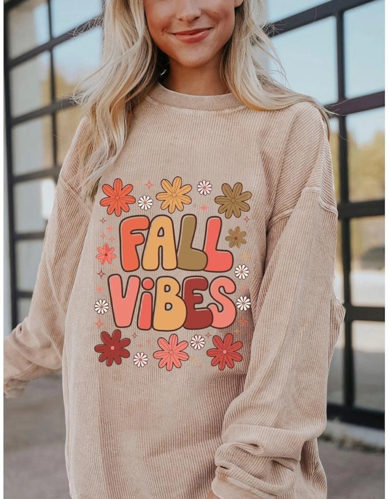 Apricot Twisted Rib FALL VIBE Graphic Baggy Sweatshirt