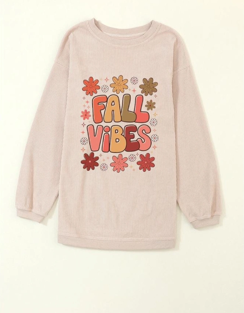 Apricot Twisted Rib FALL VIBE Graphic Baggy Sweatshirt