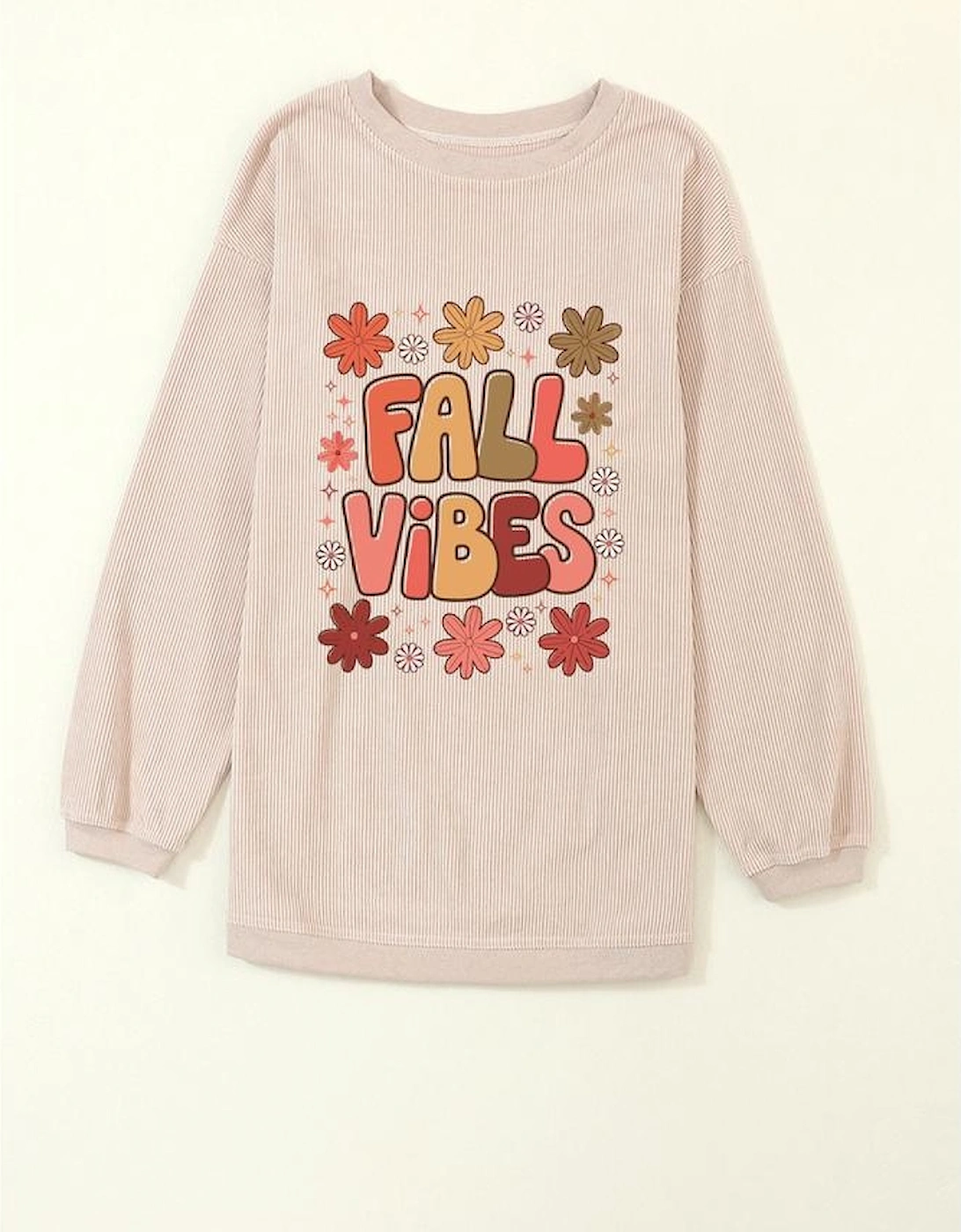 Apricot Twisted Rib FALL VIBE Graphic Baggy Sweatshirt
