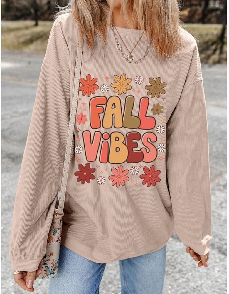 Apricot Twisted Rib FALL VIBE Graphic Baggy Sweatshirt