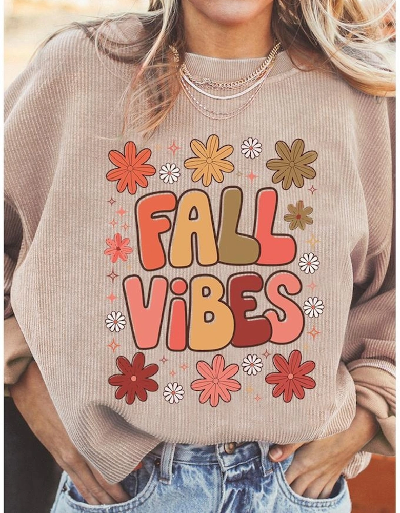 Apricot Twisted Rib FALL VIBE Graphic Baggy Sweatshirt