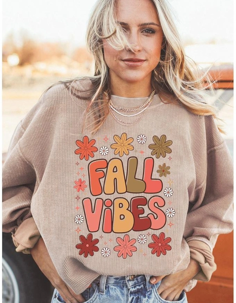 Apricot Twisted Rib FALL VIBE Graphic Baggy Sweatshirt