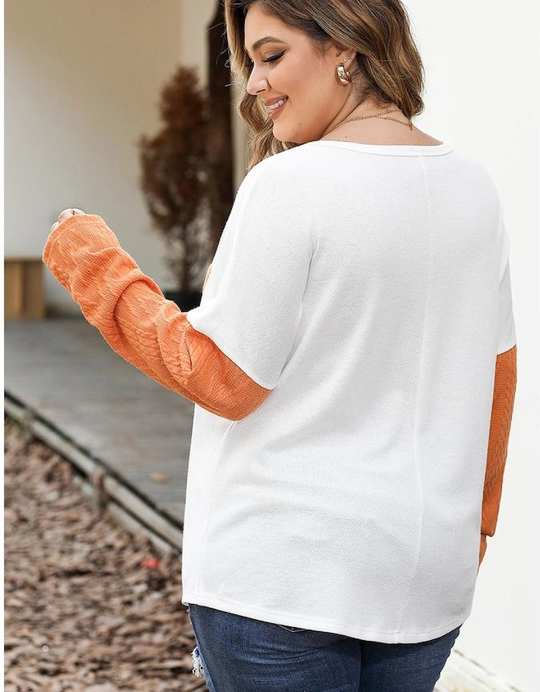 Chestnut Plus Size Color Block Textured Patchwork Top with Pocket