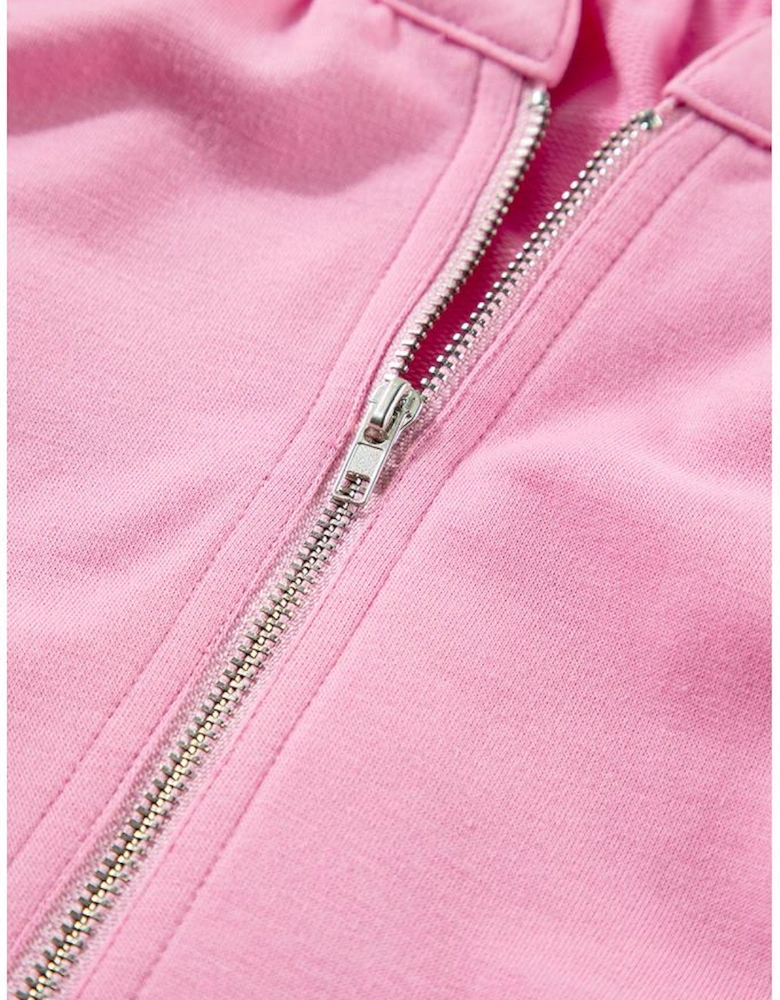 Pink Half Zip Puff Sleeve Top and Ruffled Shorts Set